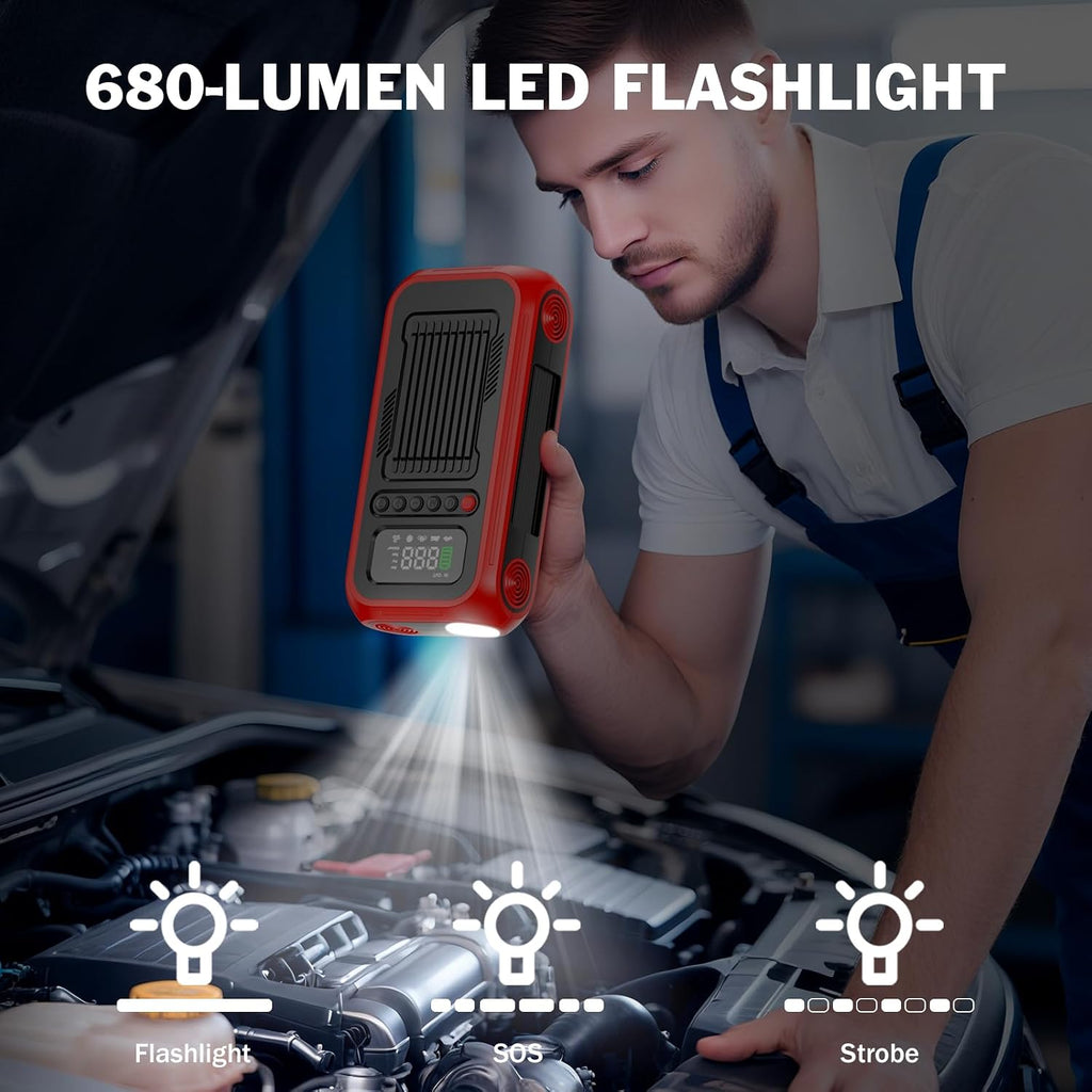 Tire Inflator Portable Air Compressor,12V Car Battery Jump Starter,5X Faster Air Pump For Car Tire with Digital Tire Pressure Gauge&LED Light&Auto Shut-Off,Cordless Pump for Car,Motor,Bicycle