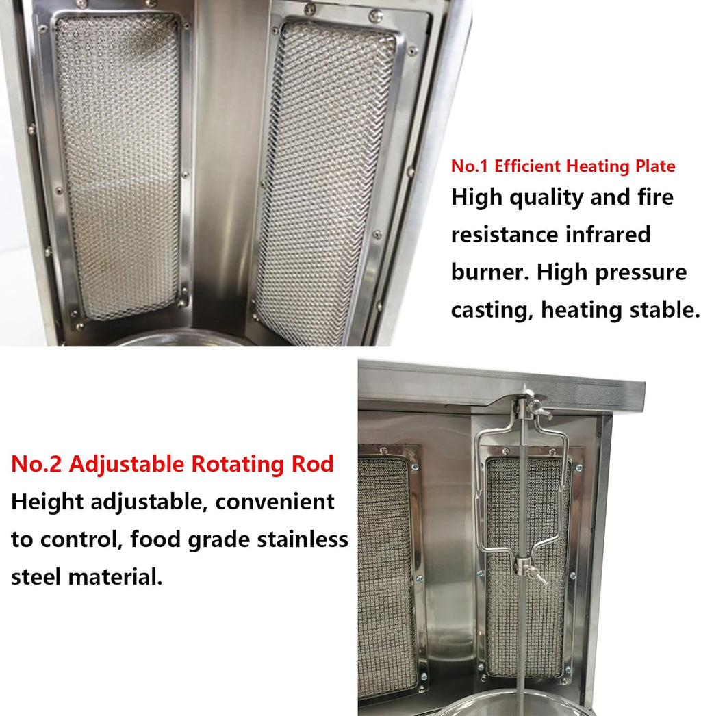 Shawarma Grill Machine with 3 Burners LP Gas Kebab Gyro Grill Machine Vertical Rotating Broiler for Home Restaurant Kitchen Party