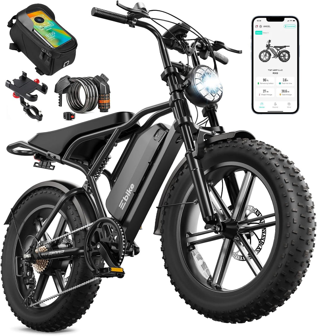 TST Electric Bike for Adults, 1500W Peak Motor 60/100 Miles Fat Tire Ebike with 48V 15Ah/25Ah Removable Battery 20' Fat Tire Electric Dirt Bike Full Suspension and 7-Speed
