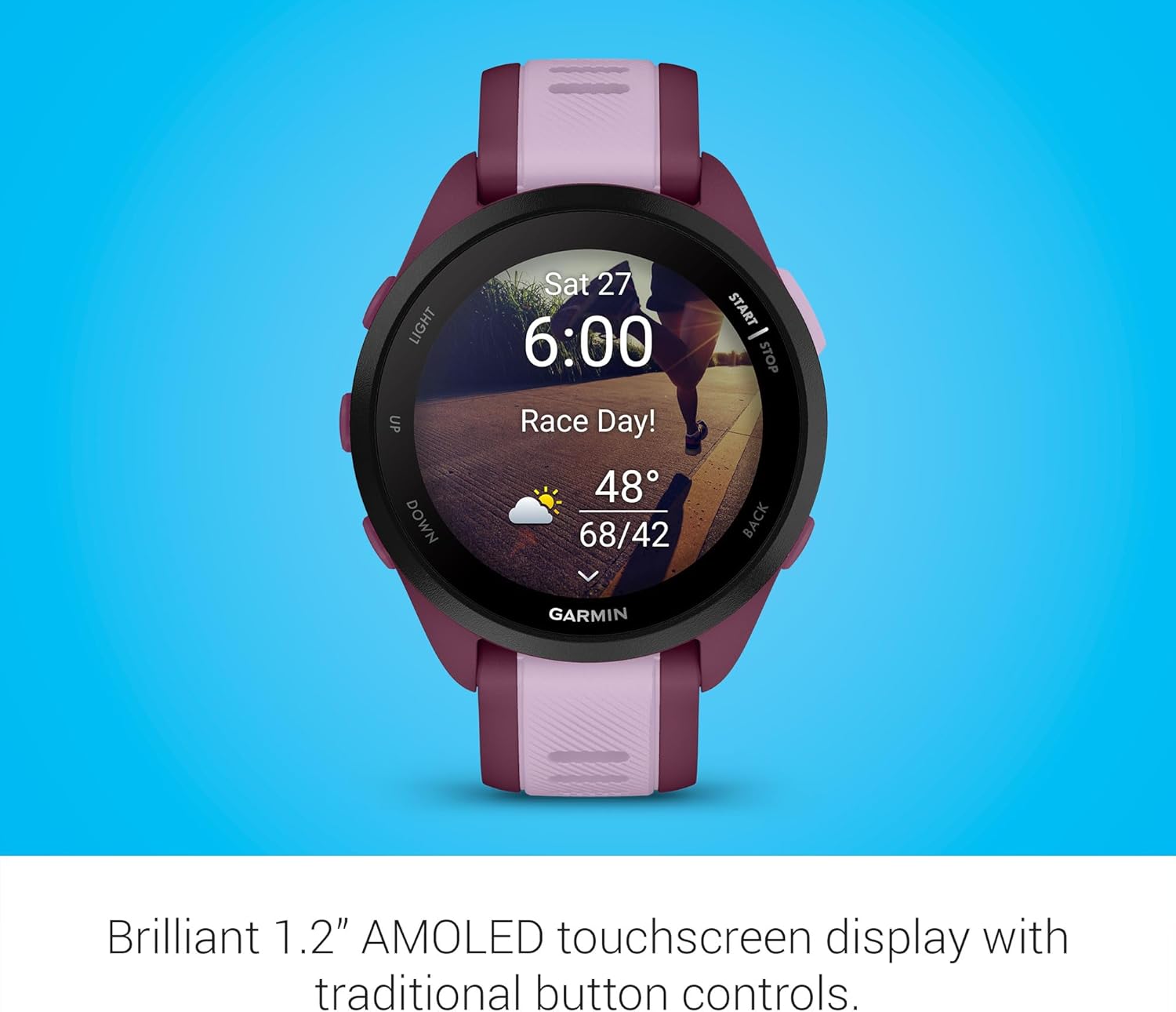Garmin Forerunner 165 Music, Running Smartwatch, Colorful AMOLED Display, Training Metrics and Recovery Insights, Music on Your Wrist, Berry