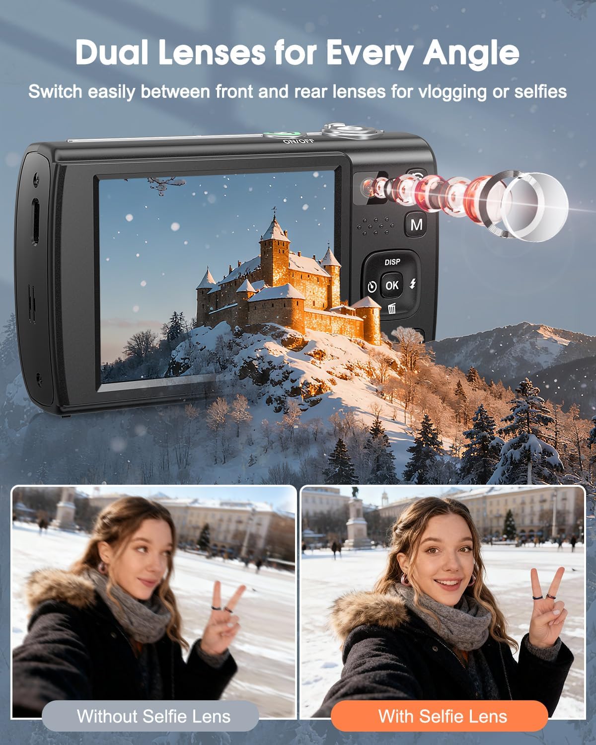 8K Digital Camera for Photography, 88MP WiFi Vlogging Camera for YouTube with Front Rear Lens, Autofocus, 16X Zoom, Compact Travel Cameras with Flash, Touch Screen, 64GB Card, 2 Batteries(Black)