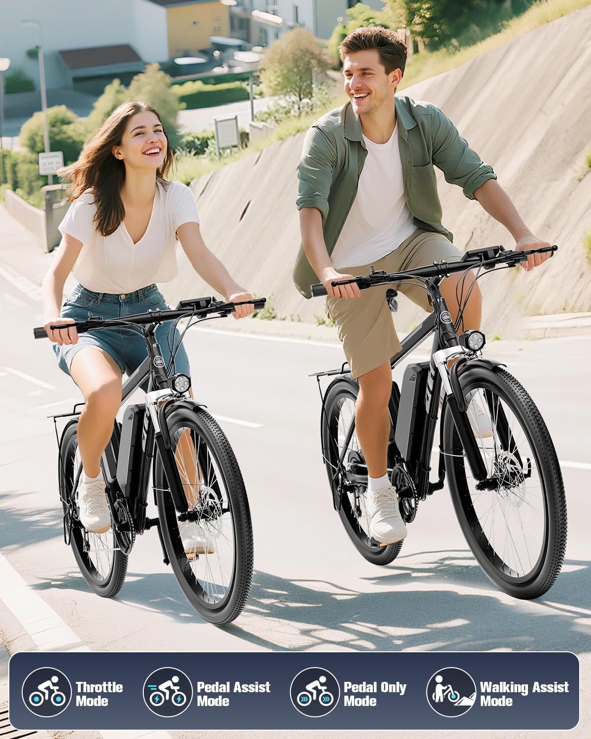 ZNH Electric Bike for Adults, 750W Peak Electric Mountain Bike with 48V 13Ah Removable Battery, 20MPH Brushless Motor Up to 50 Miles, Suspension Fork, 26'' Fat Tire Commuter Ebike, Black (02S-Black)