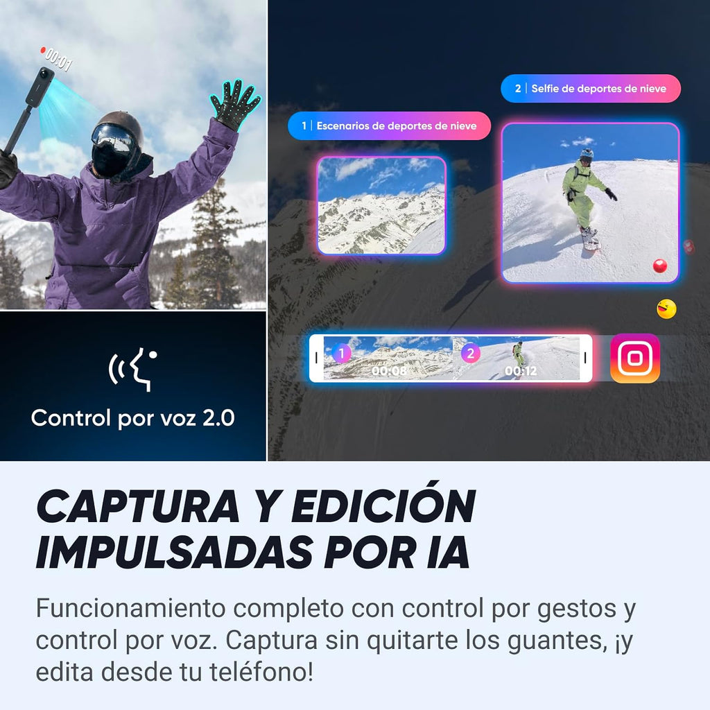 Insta360 X4 Snowboard Bundle - 8K Waterproof 360 Action Camera, 4K Wide-Angle Video, Invisible Selfie Stick, Removable Lens Guards, 135 Min Battery Life, AI Editing, No Micro SD Card