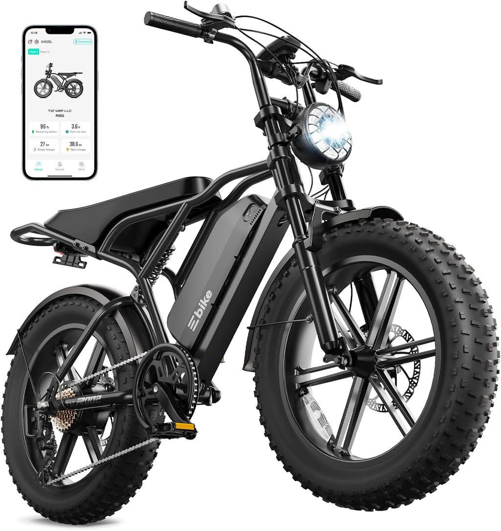 TST Electric Bike for Adults, 1500W Peak Motor 60/100 Miles Fat Tire Ebike with 48V 15Ah/25Ah Removable Battery 20' Fat Tire Electric Dirt Bike Full Suspension and 7-Speed