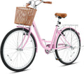 VIRIBUS Beach Cruiser Bike for Women, Single Speed Womens Bike with Basket & Rack 24 26 inch, Retro Step Through Cruiser Bicycle for Petite Short Women Female Ladies City Commuter, 330 lb.