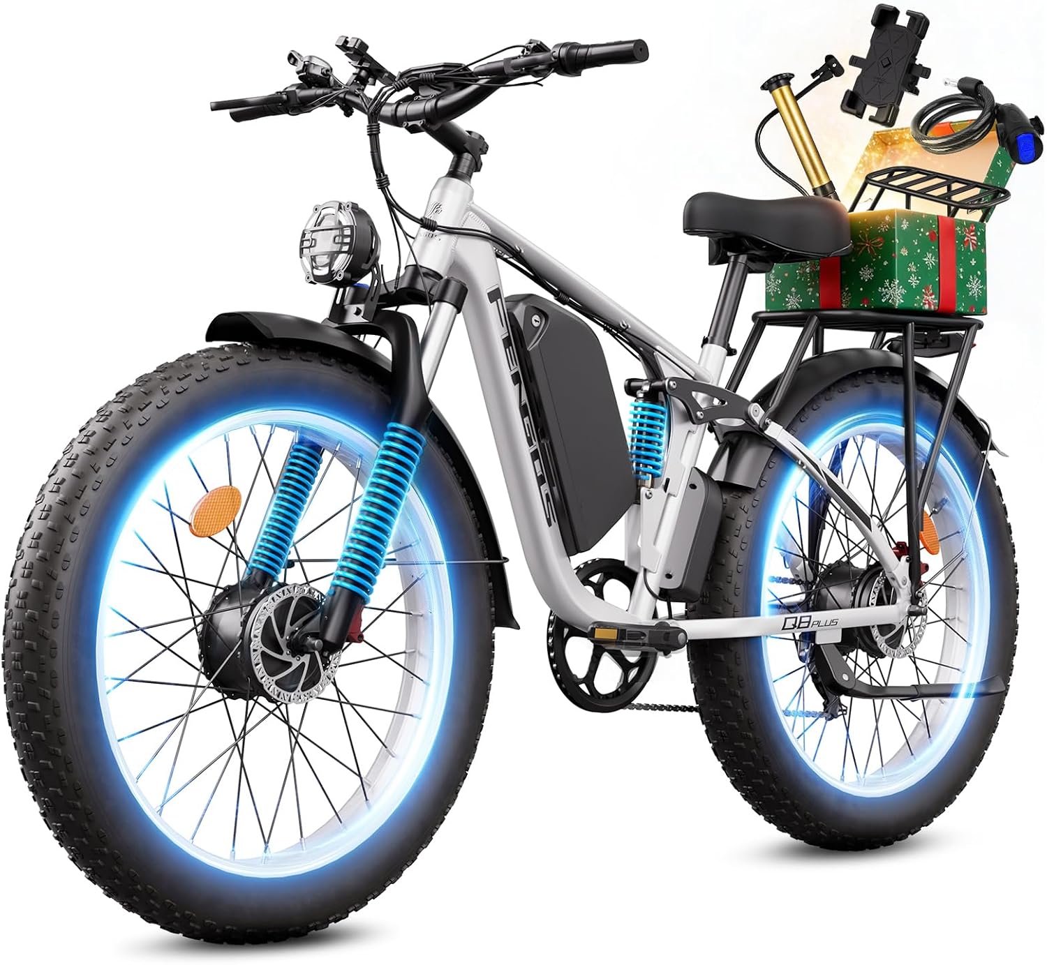 6000W Electric Bike for Adults,60V 1200WH 45MPH Dual Motor Mountain Ebike Up to100 Miles Long Range Electric Bicycle 24' Fat Tire Fast Bicycle for Men Women Full Suspension Brake/Turn Signal