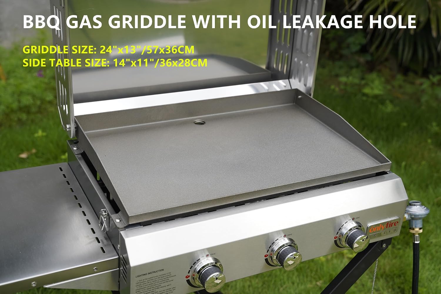 ONLYFIRE GRILLS Portable Propane Gas Griddle 3-Burner with Foldable Cart & Side Table, Flat Top Gas Grill Griddle Stove with Lid, for Outdoor Cooking Patio Backyard Camping RV Tailgating Beach, GS310