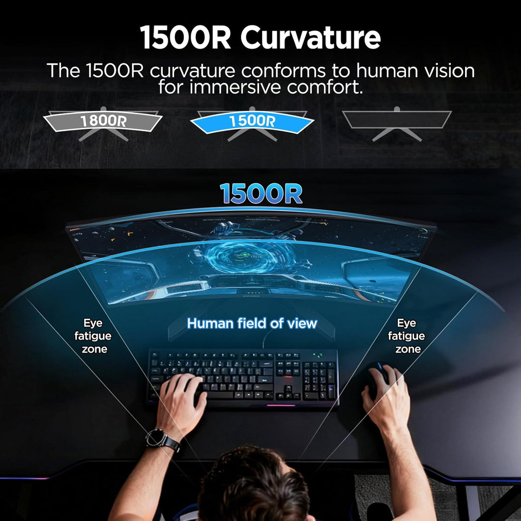 KOORUI 32 inch Curved Gaming Monitor, QHD (2560 x 1440) 2K 170Hz 144Hz Monitor, 1ms 1500R Display, 90% DCI-P3, Adaptive Sync, Tilt Adjustable, VESA Compatible, DisplayPort HDMI, Black