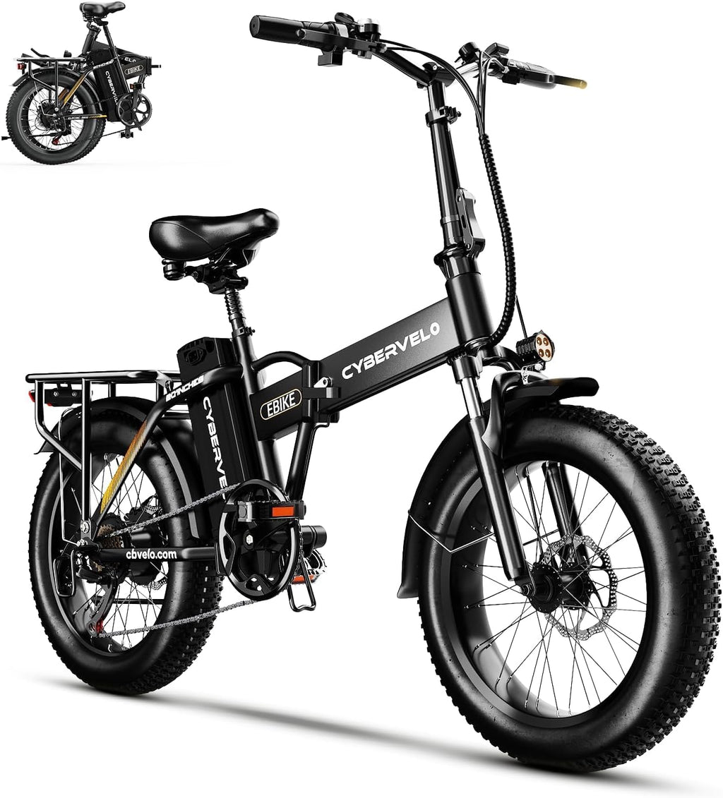 Cybervelo 750W Folding Electric Bike, 48V 960WH Large Removable Battery E-Bike, 30+MPH, 80 Miles Max Range, 20' Fat Tire Electric Bike for Adults, Adult Electric Bicycles for Commute
