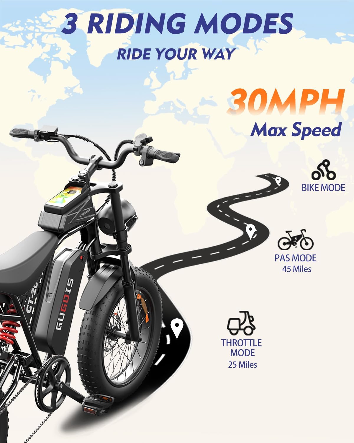 Electric Bike for Adults, 20' Fat Tire Electric Bike, Peak 1000W Motor, 48V Removable Battery, Up to 30MPH & 45/60 Miles, Full Suspension, Dual Disc Brakes, 7-Speed, All-Terrain Off-Road Ebike
