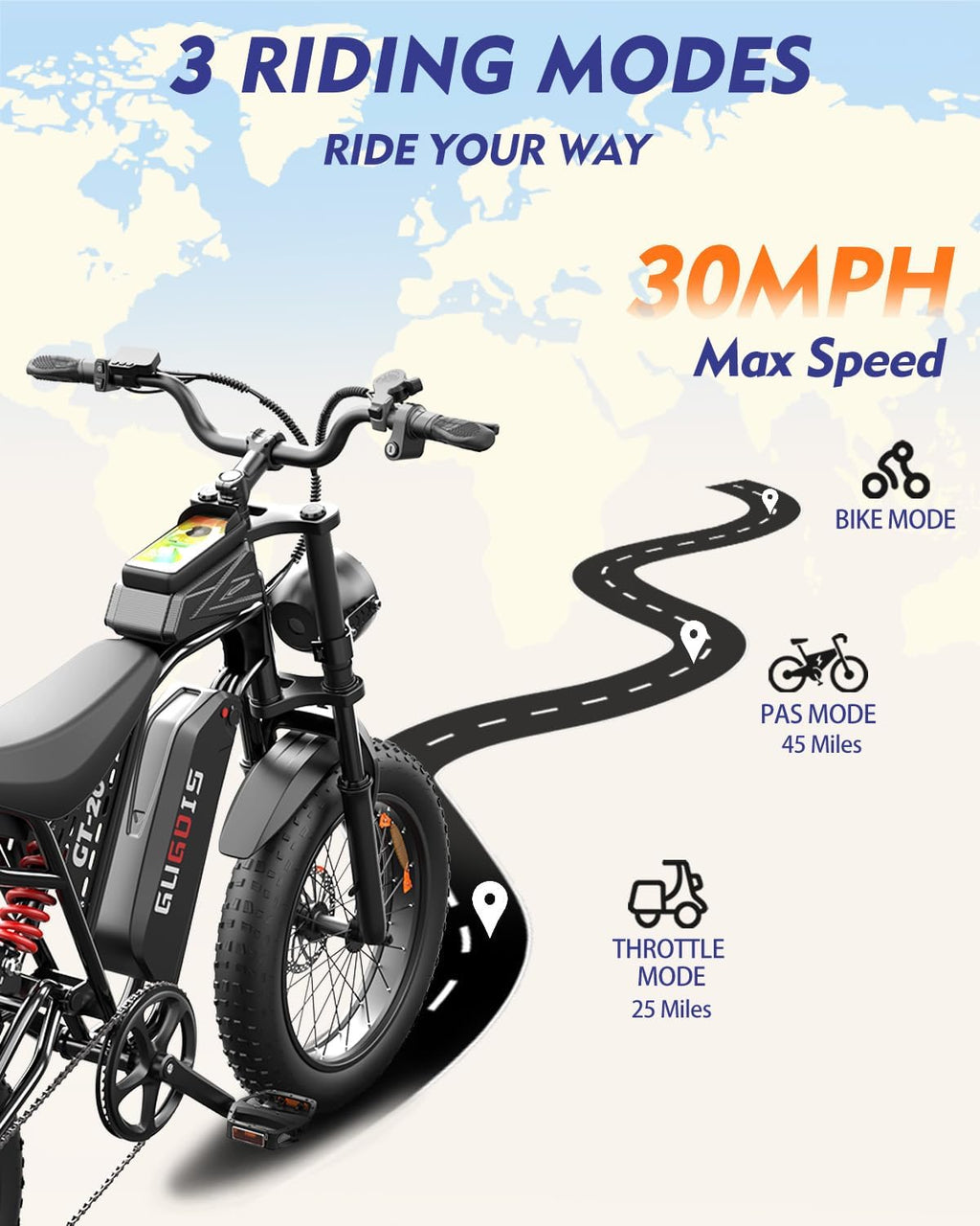 Electric Bike for Adults, 20' Fat Tire Electric Bike, Peak 1000W Motor, 48V Removable Battery, Up to 30MPH & 45/60 Miles, Full Suspension, Dual Disc Brakes, 7-Speed, All-Terrain Off-Road Ebike