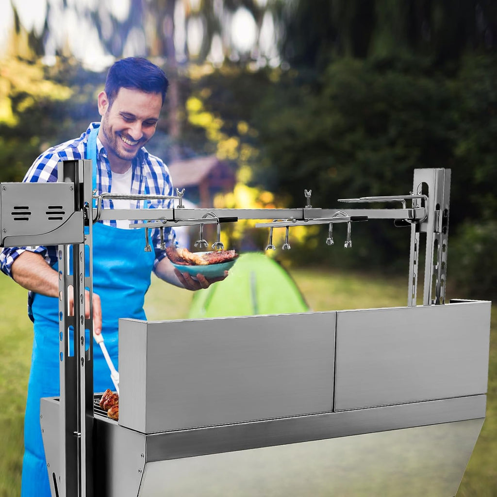 48.6' Electric Rotisserie Grill, Pig Lamb Spit Roaster Stand - 176 Lbs Capacity, Adjustable Height, BBQ Charcoal Rotisserie Grill Kit - Stainless Steel For Outdoor Party Camping