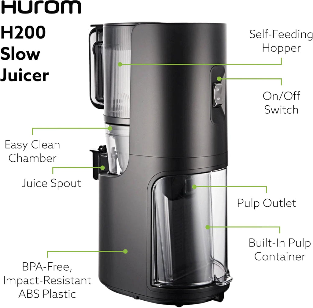 Hurom H200 Renewed Easy Clean Slow Juicer, Silver | Hands-Free | Hopper Fits Whole Produce | Quiet Motor | BPA Free | Easy Assembly | Cold Press Masticating Juicer