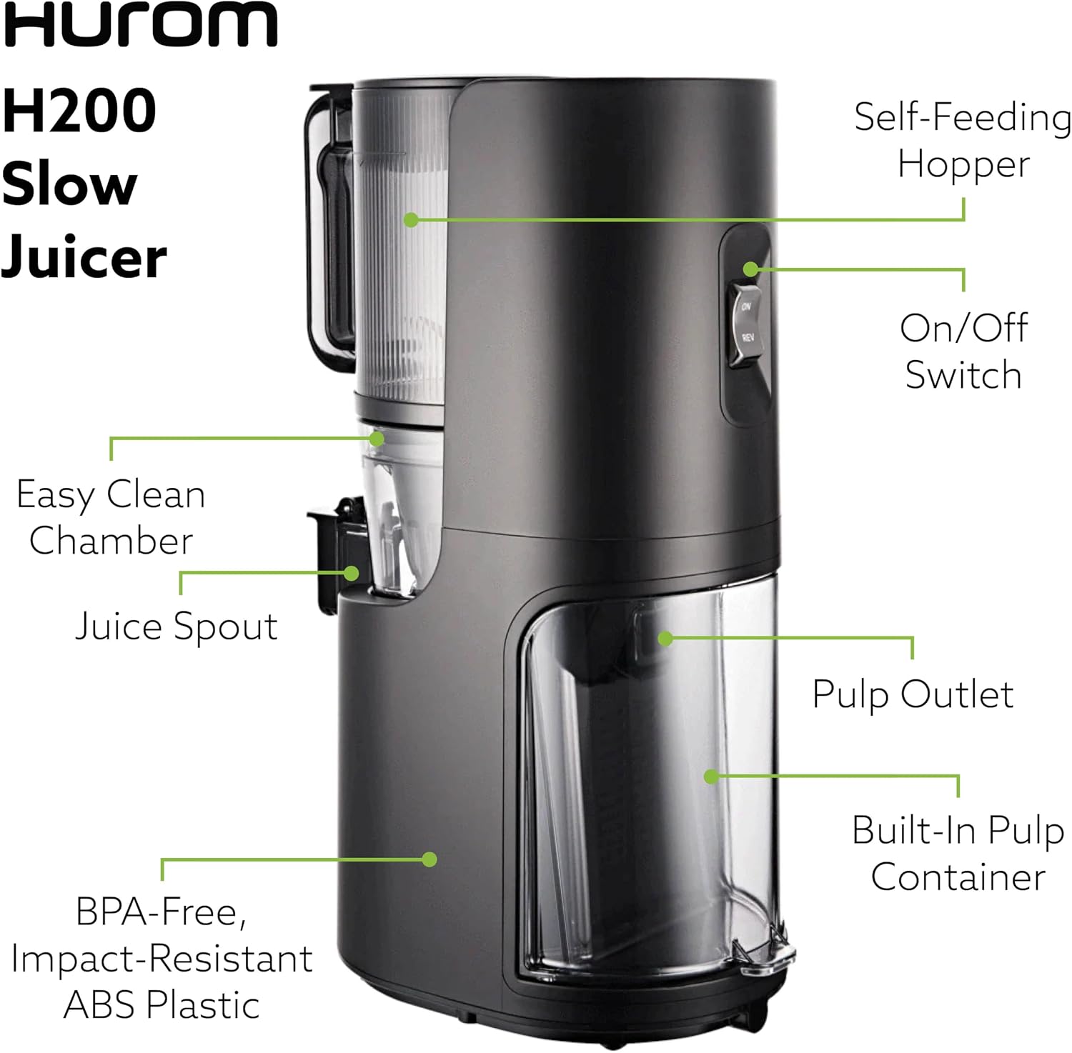 Hurom H200 Renewed Easy Clean Slow Juicer, Silver | Hands-Free | Hopper Fits Whole Produce | Quiet Motor | BPA Free | Easy Assembly | Cold Press Masticating Juicer