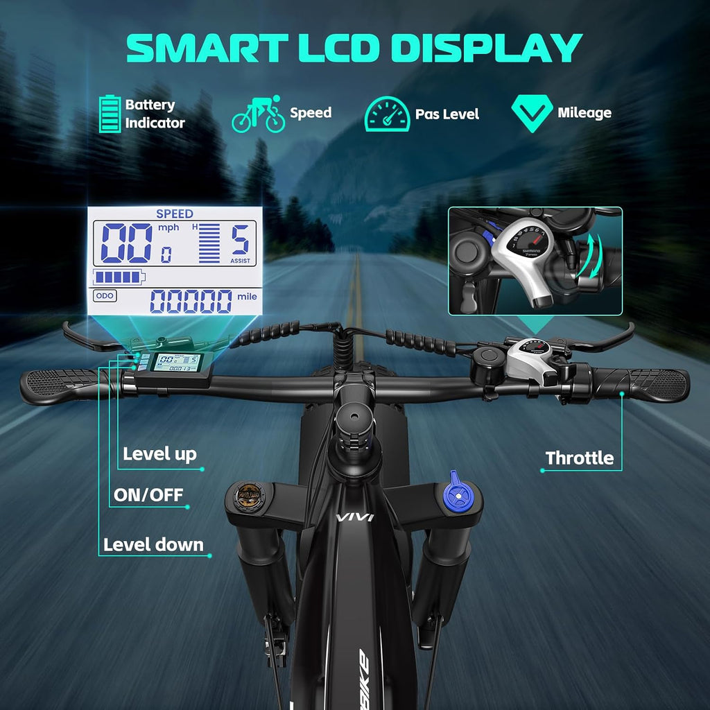 Vivi ACE01 Electric Bike for Adults,26' x 4.0 Fat Tire Ebike,750W Peak Motor Torque Sensor Electric Mountain Bike,20MPH Electric Bicycle with 48V 15AH Battery,Hydraulic Brake,SGS Certified to UL2849
