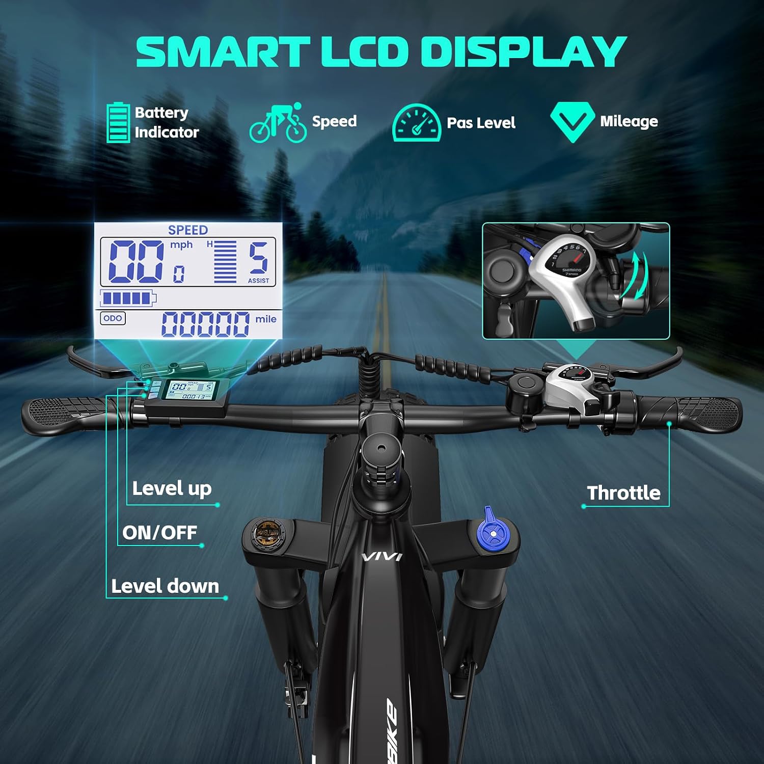 Vivi ACE01 Electric Bike for Adults,26' x 4.0 Fat Tire Ebike,750W Peak Motor Torque Sensor Electric Mountain Bike,20MPH Electric Bicycle with 48V 15AH Battery,Hydraulic Brake,SGS Certified to UL2849