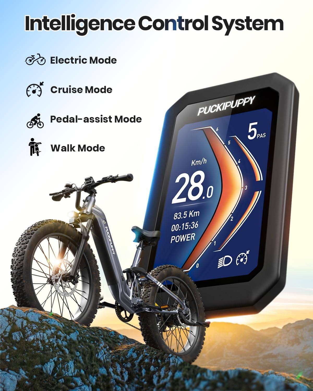 PUCKIPUPPY Electric Bike for Adults 960W, 48V 20AH Battery Adult Electric Bicycles, 26' Fat Tire Full Suspension Step-Thru Ebike, 28MPH Mountain Ebike, 7 Speed, 80Miles Range-Boxer ST