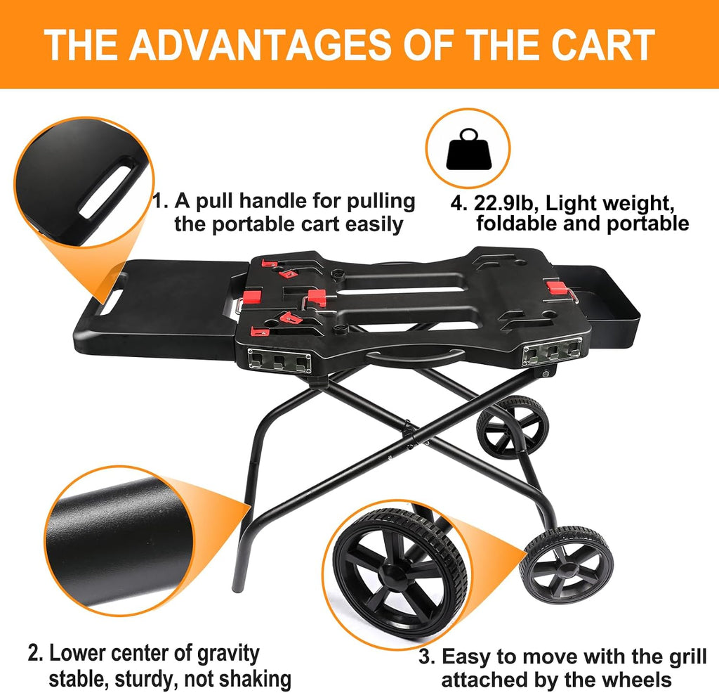 Hisencn Grill Stand for Weber Q1200, Q1000, Q2200, Q2400 Portable Grill Cart for Blackstone 17'& 22' Table Top Griddles, Outdoor BBQ Stand for Weber Q Series Gas Grills, for Travel and Camping