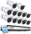 ZOSI 16 Channel Wired Security Camera System with 2TB HDD, 12 x 1080P Indoor Outdoor Metal CCTV Cameras with Audio, AI Human/Vehicle Detection, No Monthly Fee, H.265+ 16CH DVR for Business & Home