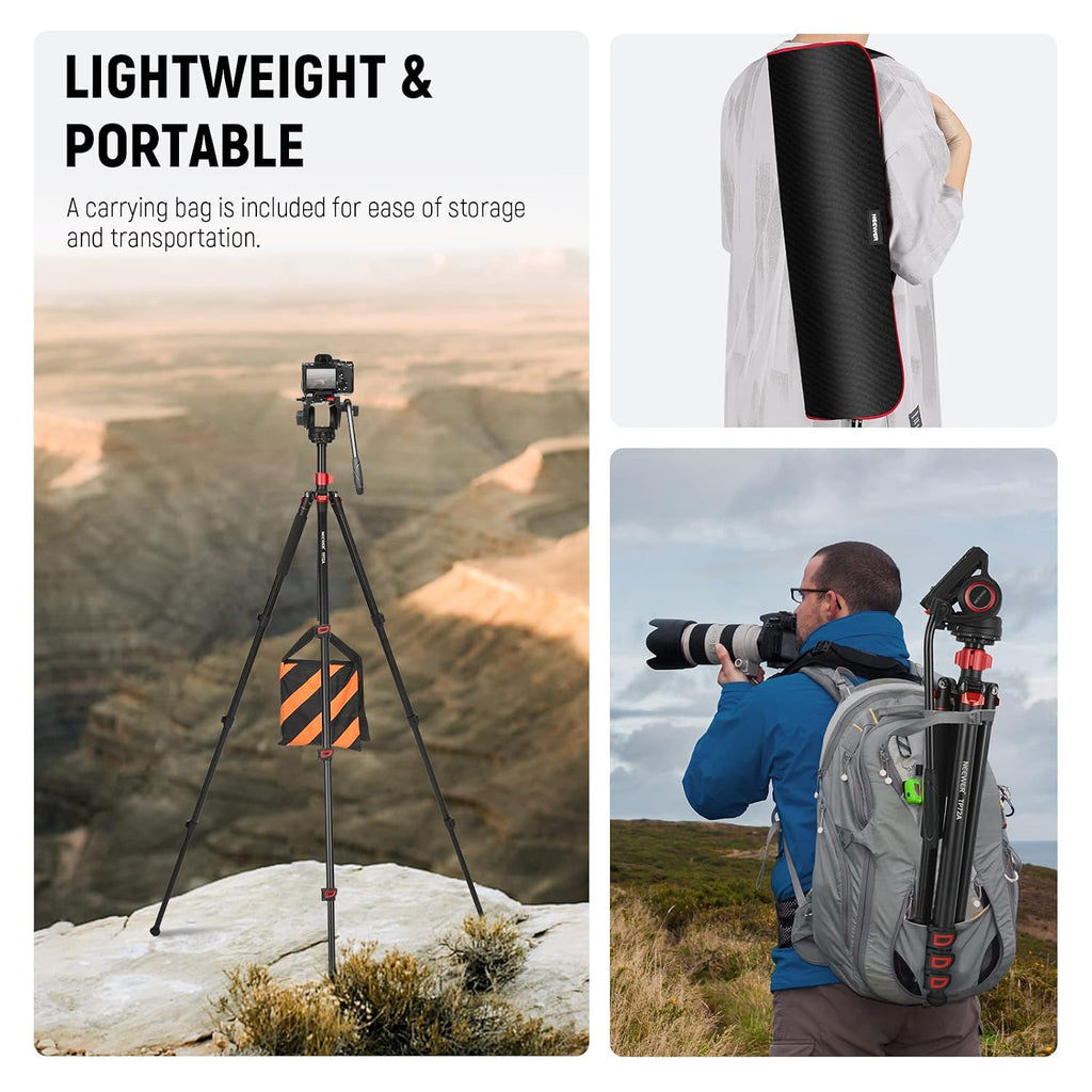 NEEWER 72' Fluid Head Video Tripod Monopod, Aluminum Alloy QR Plate Compatible with DJI RS Gimbal, 360° Pan & +90°/-70° Tilt for DSLR Camera Camcorder, Max Load 13.2lb/6kg, TP72A