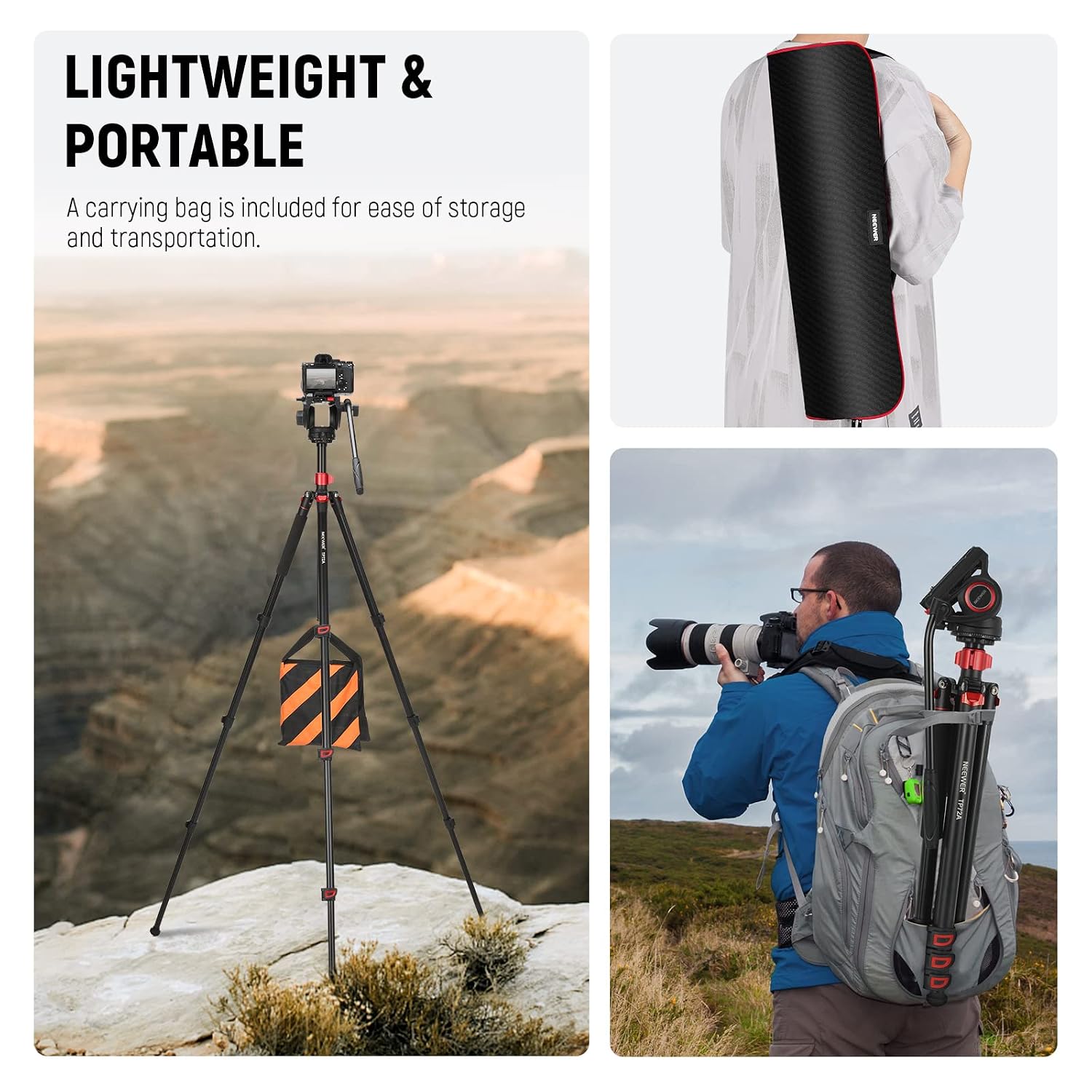 NEEWER 72' Fluid Head Video Tripod Monopod, Aluminum Alloy QR Plate Compatible with DJI RS Gimbal, 360° Pan & +90°/-70° Tilt for DSLR Camera Camcorder, Max Load 13.2lb/6kg, TP72A
