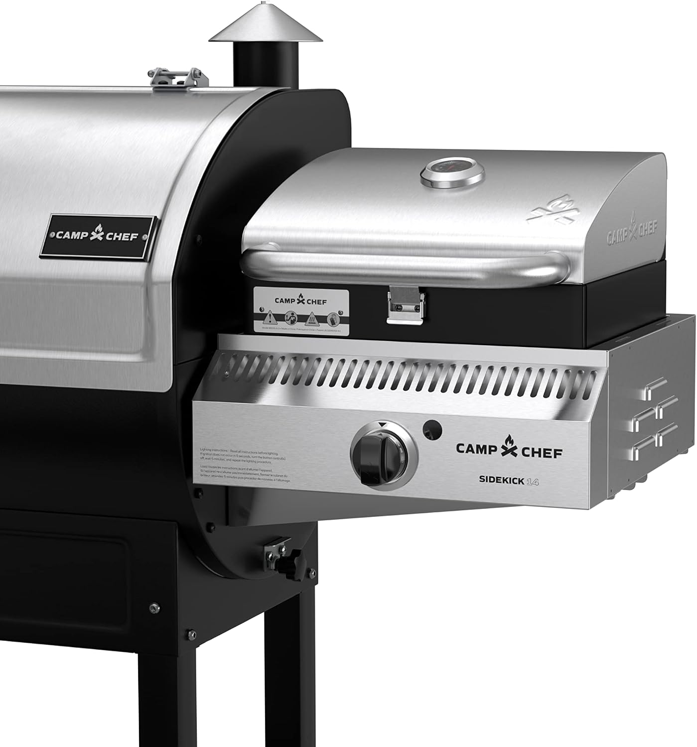 Camp Chef Sidekick Sear - Includes BBQ Box for Pellet Grill - Accessory for Outdoor Cooking - Sear & Grill with Ease - 14' Cooking System Compatible, Silver