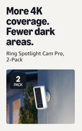 Ring Spotlight Cam Pro, Plug-in (newest model), Home or business security, Retinal 4K with wide-angle video, 10x Enhanced Zoom, and 600 Lumen Spotlights, 2-pack, White