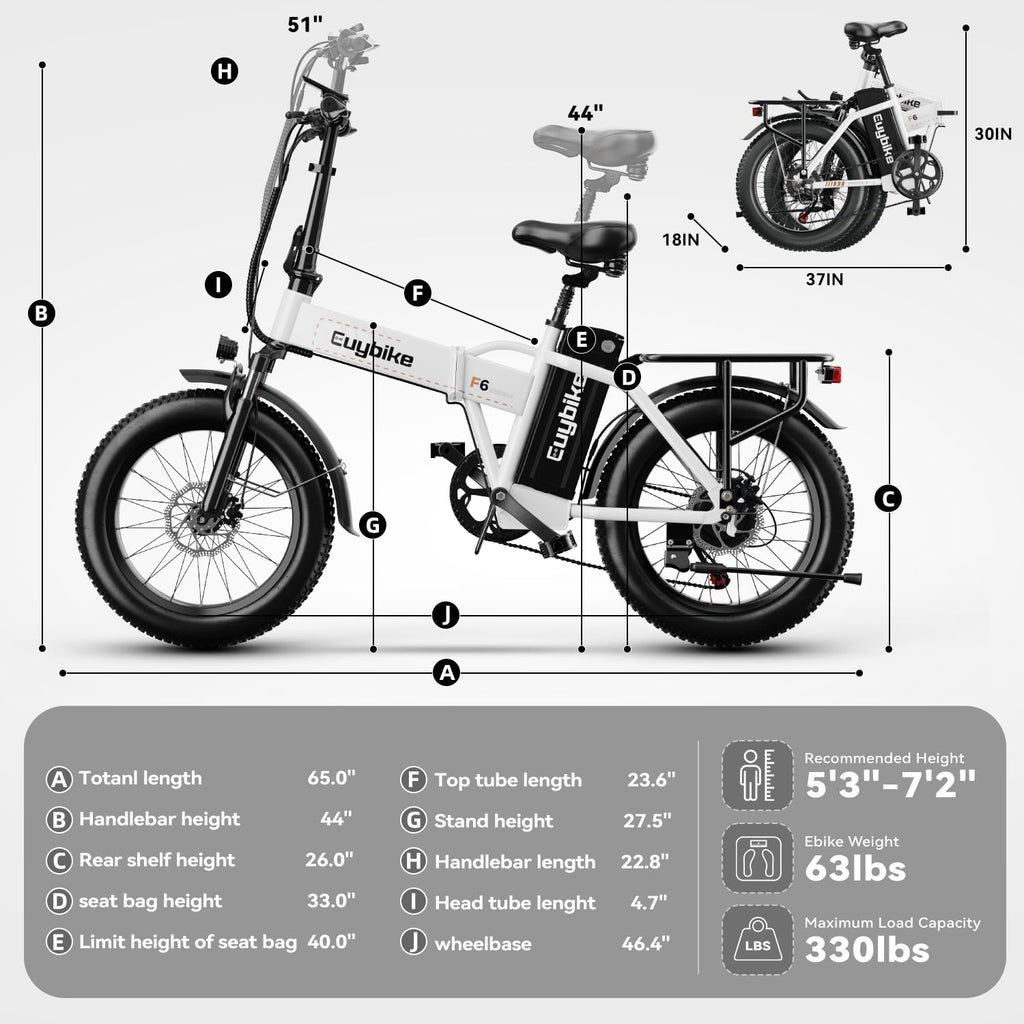 Foldable Electric Bike for Adults, 30+MPH, 48V 20Ah Removable Battery up to 80Miles, 20' Fat Tire Peak 1000W Motor Dirt Ebike Adult Electric Bicycle for City Commute Beach Mountain Adventurous E Bike