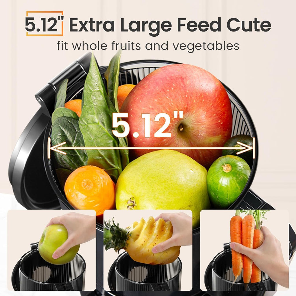 Ventray Cold Press Juicer, Juicer Machine with 5.12'' Extra Large Feed Chute, Slow Masticating Juicer for Whole Vegetables & Fruits, High Juice Yield, Easy to Clean with Brush