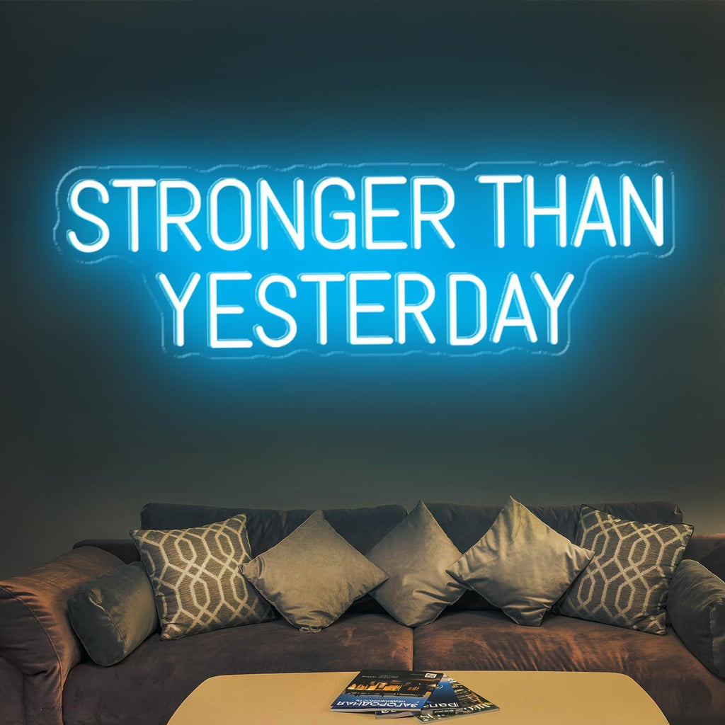 Stronger Than Yesterday Neon Sign Large, Dimmable Gym Wall Decor, LED Light Up Signs for Hotels, Bars, Game Room, Home, Office Building, Gift for Fitness Fan, 30x9.3'