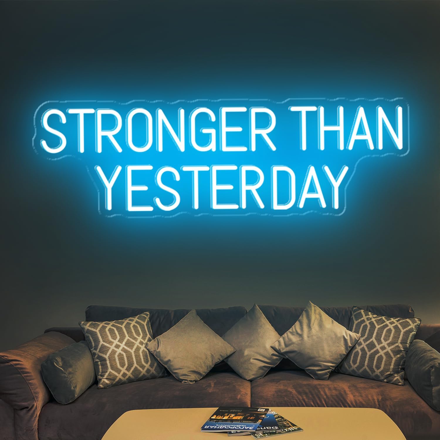 Stronger Than Yesterday Neon Sign Large, Dimmable Gym Wall Decor, LED Light Up Signs for Hotels, Bars, Game Room, Home, Office Building, Gift for Fitness Fan, 30x9.3'