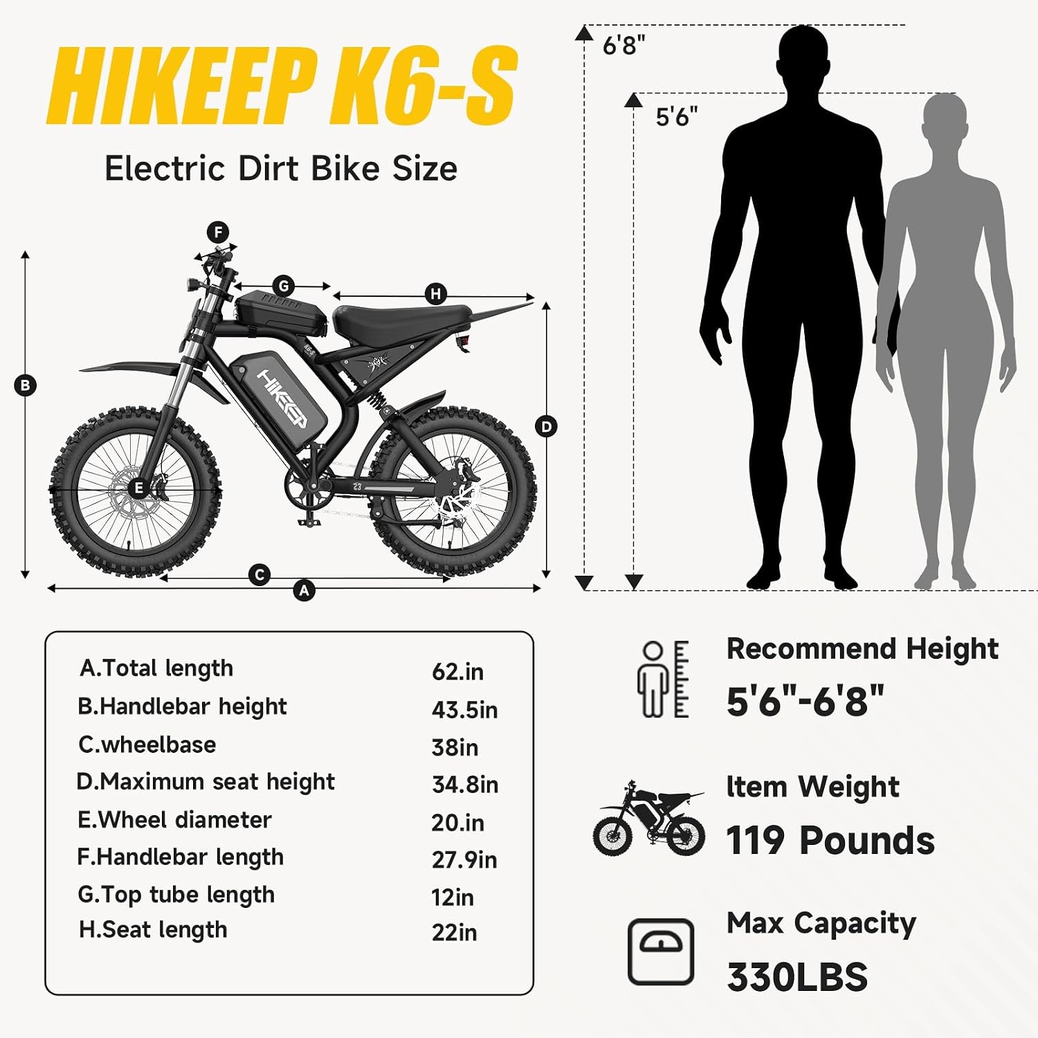 HiKeep Electric Bike for Adults - 16/20 Inch Fat Tire Ebike, 750W/Peak 1500W Motor Ebike, 48V15.6AH Detachable Battery, 4 Riding Modes Electric Dirt Bike