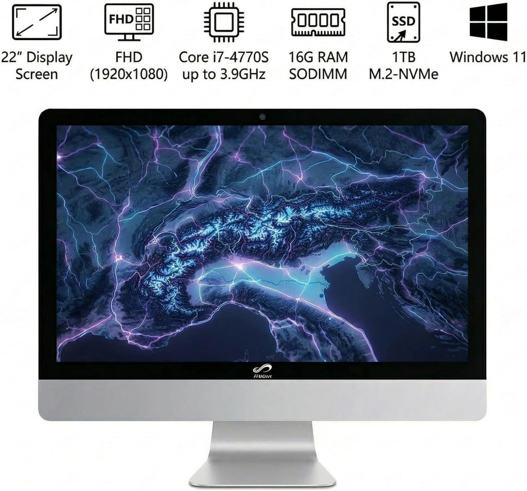 STGSivir All in One Desktop Computer, 22 inch FHD Display, Intel Core i7 up to 3.9G, 16G RAM, 1T SSD, WiFi, BT 5.0, RGB Keyboard & Mouse, Windows 11 Home