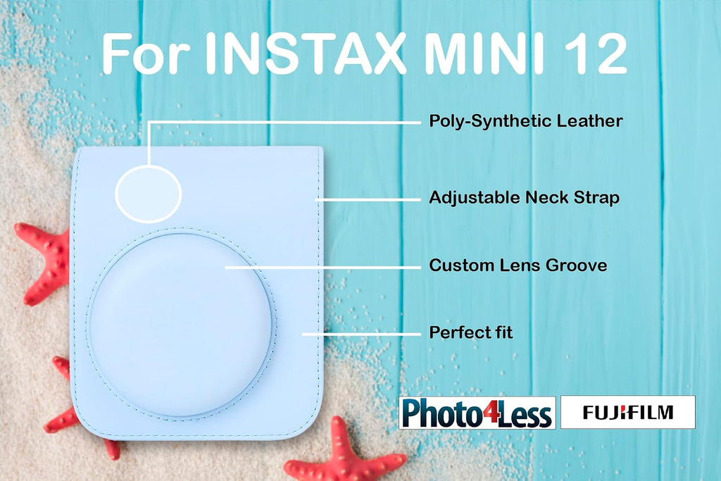Fujifilm Instax Mini 12 Instant Film Camera Pastel Blue, Fujifilm Instax Mini Twin Pack Instant Film 20 Prints, Prtotective Case, Gift Bundle