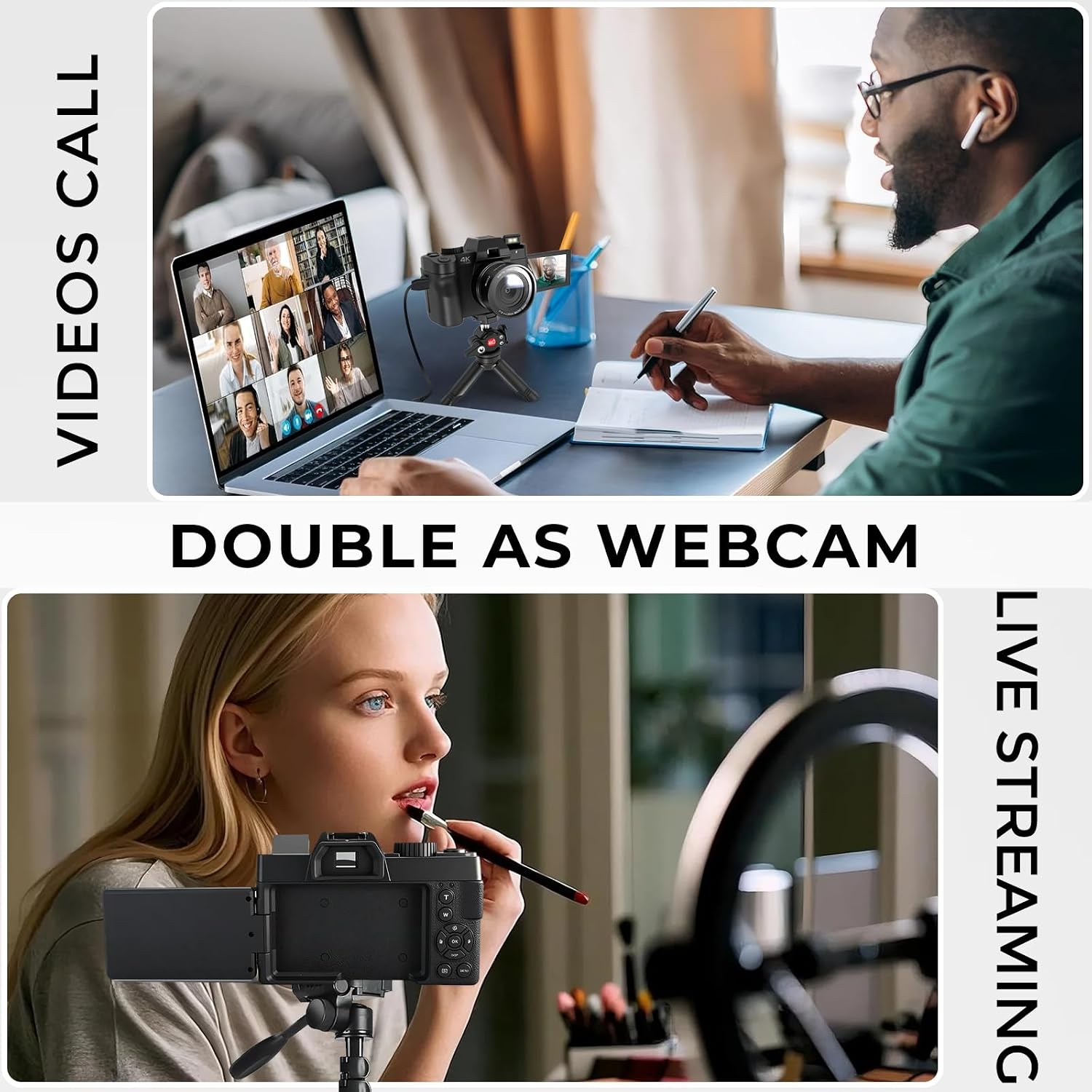 4K Digital Camera for Photography with WiFi Auto-Focus Vlogging Camera for YouTube with Flip Screen, Come with 2 Batteries, Wide & Macro Lens, Microphone, MicroSD Card, Card Reader