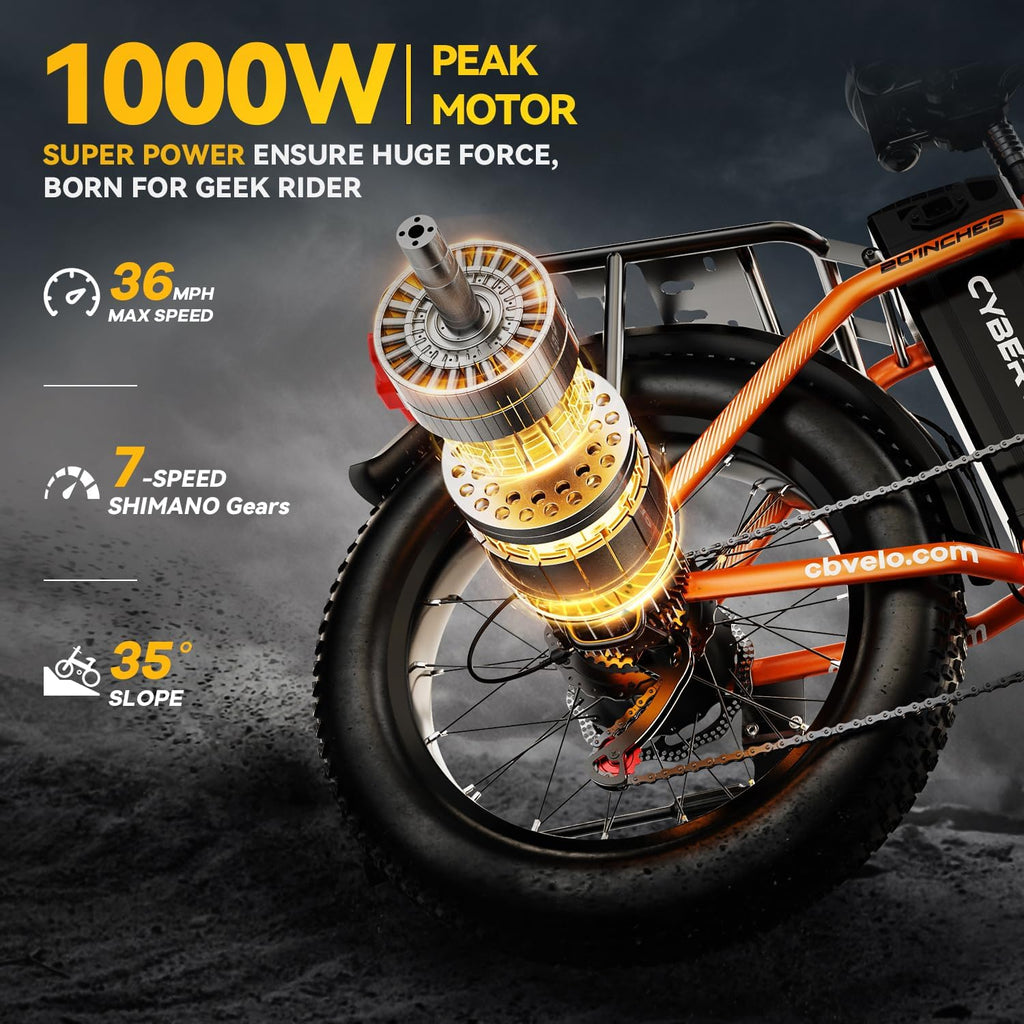 DriftGod Folding Electric Bike, 48V 20.8AH Large Removable Battery E Bike - 20'x3' Fat Tire - 80 Miles Max Range Ebike for Adults,Electric Bicycles for Commuter