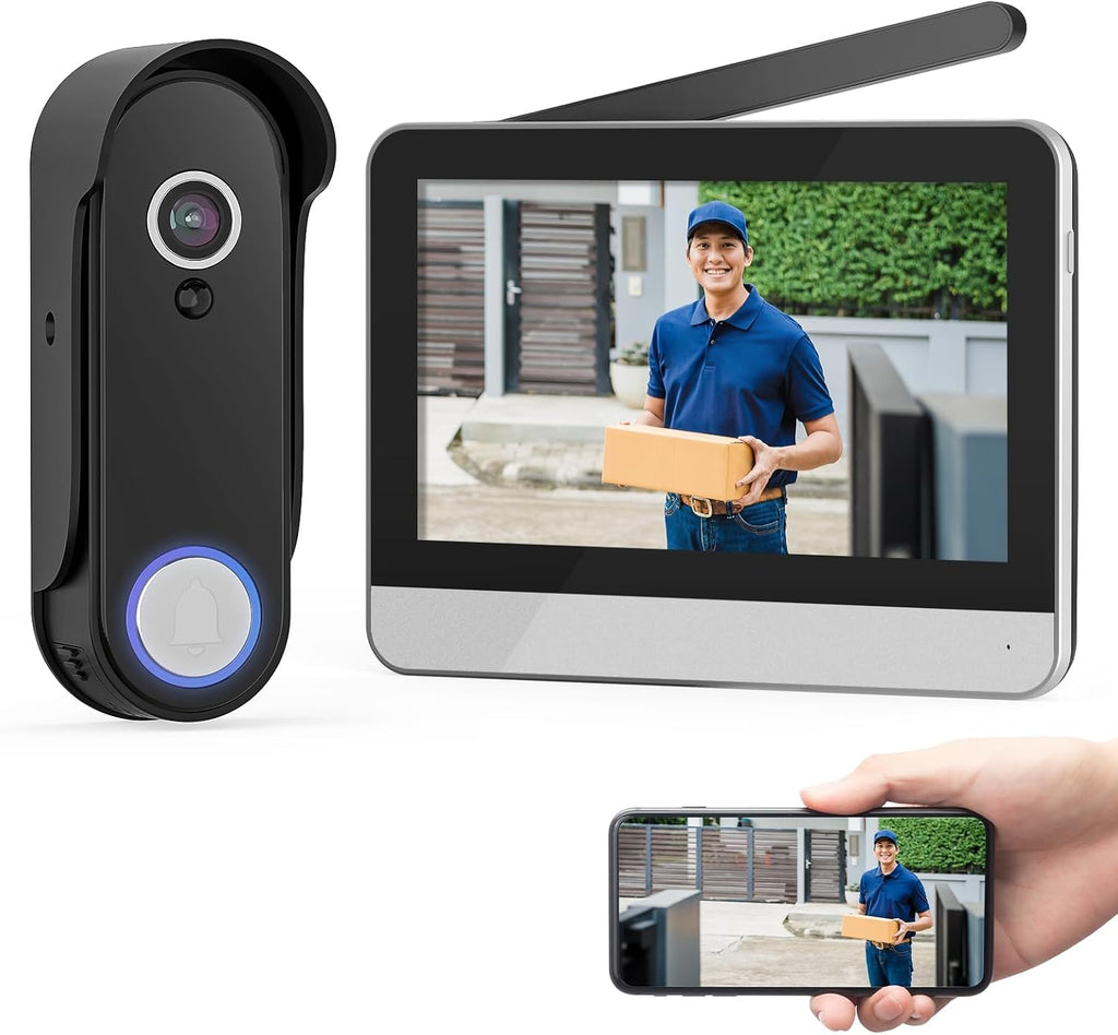 Wireless Smart Video Doorbell System,7' Touchscreen Display,1080P Video Doorbell Camera with Motion Detection,2-Way Audio,Local Storage No Subscription, Easy Install Without Wiring