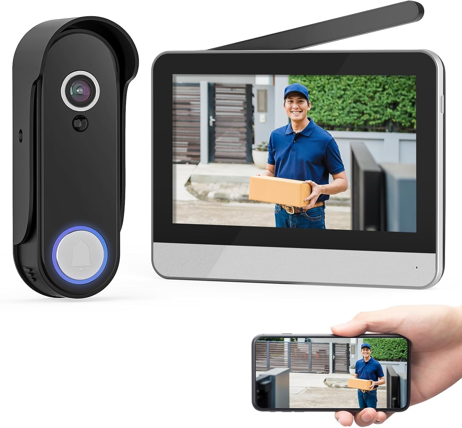 Wireless Smart Video Doorbell System,7' Touchscreen Display,1080P Video Doorbell Camera with Motion Detection,2-Way Audio,Local Storage No Subscription, Easy Install Without Wiring