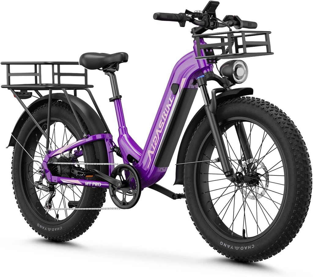 Aipas M1 Pro Electric Bike, 1800W Peak Motor Electric Bike for Adults, 26'' x 4.0'' Fat Tire Ebike, 48V 17.5Ah Electric Mountain Bike, 36MPH, 85 Miles Electric Bicycle, 7 Speed, 110NM with Rear Basket