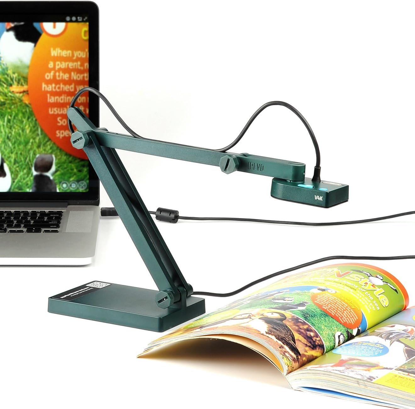 IPEVO V4K Ultra High Definition 8MP USB Document Camera — Mac OS, Windows, Chromebook Compatible for Live Demo, Web Conferencing, Distance Learning, Remote Teaching, Green