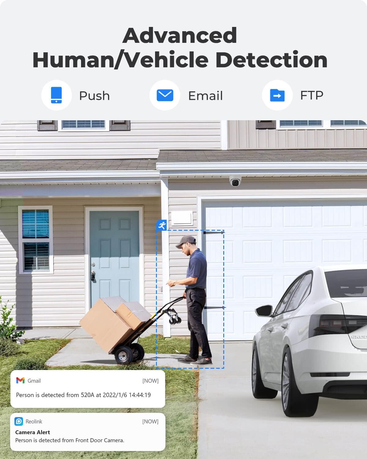 REOLINK 5MP PoE Security Camera, Surveillance Outdoor Indoor for home, Person/Vehicle/Pet Detection, Time-Lapse, Work with Smart Home, 100ft IR Night Vision, Support 512GB SD Card, RLC-520A(Pack of 2)