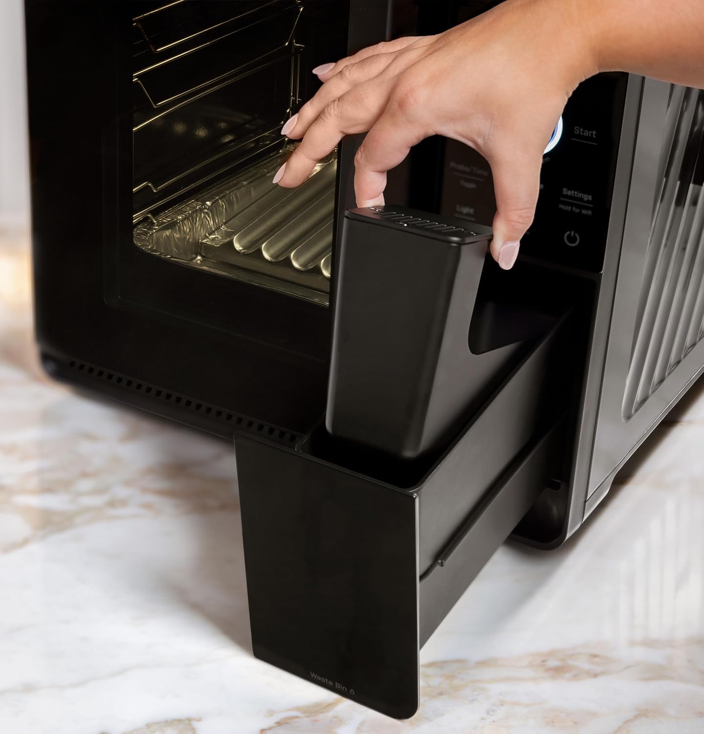 GE Profile™ Smart Indoor Pellet Smoker + Accessories Bundle, Includes Four 1lb Bag, Strainer, 20-pack of Drip Pan Liners, and Prep Tray, Stainless Steel, Carbon Black