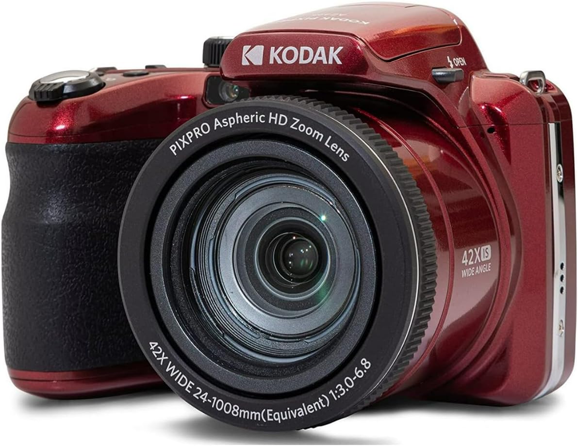 Kodak AZ425 PIXPRO Astro 20MP Digital Camera (Red) Bundle with 32GB Memory Card, Rechargeable Battery and Charger Kit Compatible with Casio NP-40 and Kodak LB-060, and Holster Camera Case (4 Items)