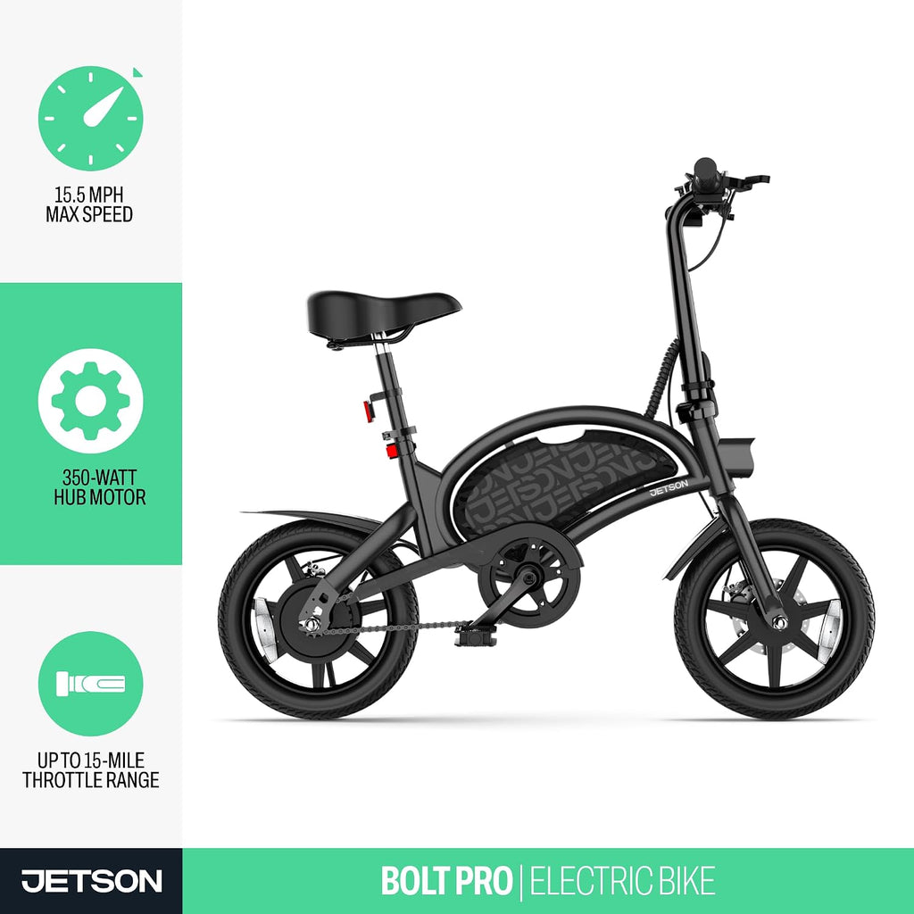 Jetson Bolt Electric Bike, Foot Pegs, Easy-Folding, Built-in Carrying Handle, Twist Throttle, Cruise Control, Up to 15.5 MPH, Range Up to 15 Miles, Ages 13+