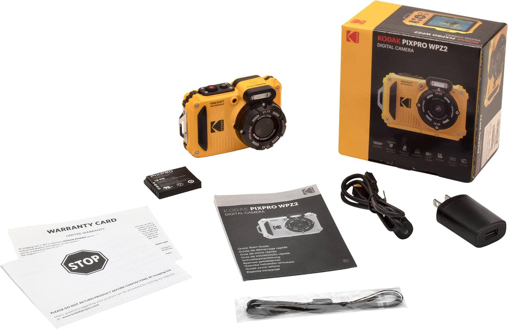 Kodak PIXPRO WPZ2 Rugged Waterproof Digital Camera Bundle with Black Point & Shoot Case + 32GB microSDHC Card (Yellow) Bundle (3 Items)