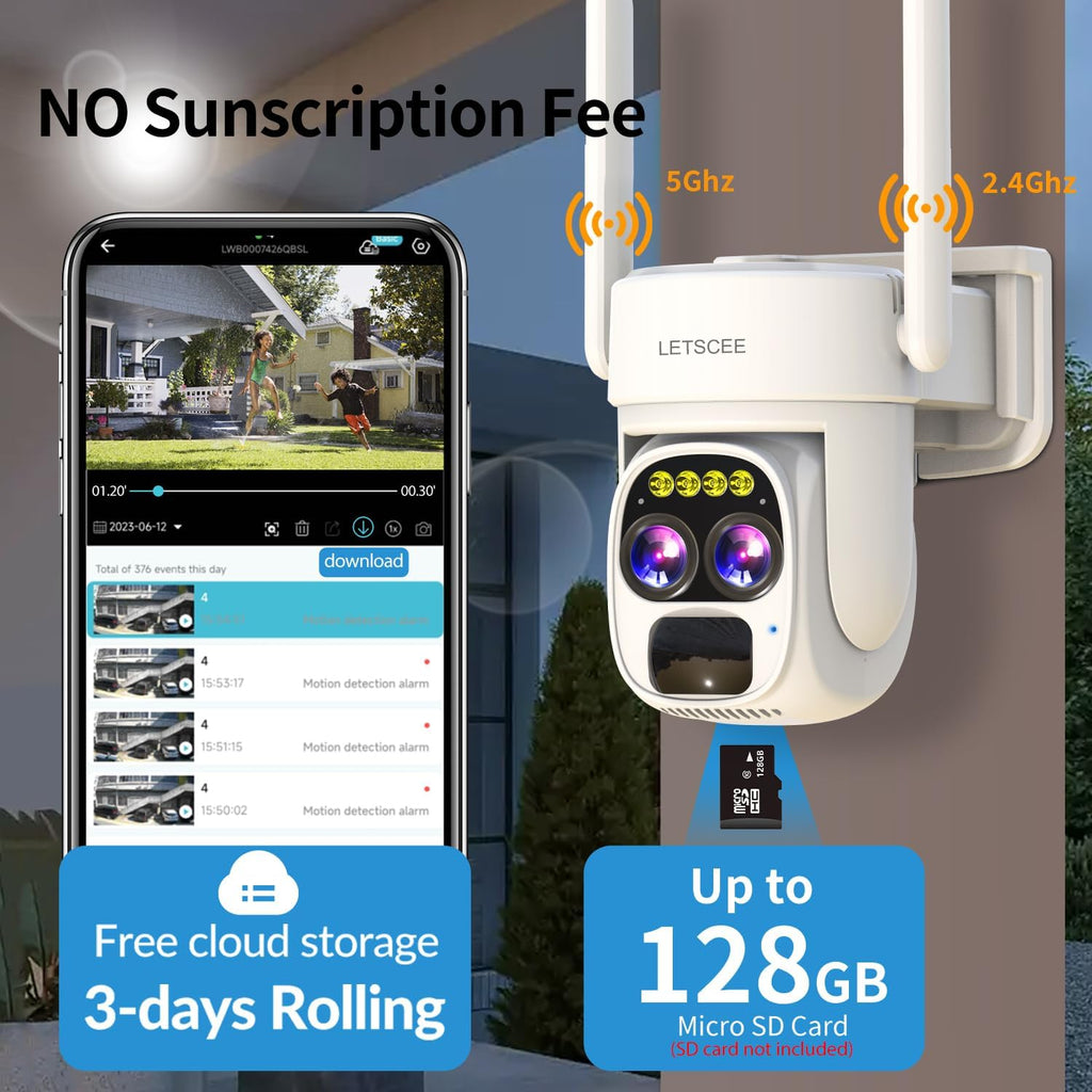 LETSCEE Security Cameras Wirelss Outdoor Solar Powered for Home Security, 360 View Outside Camera,Motion Detection,10x Hybrid Zoom PAN Tile,IP-65 Weather Proof (4 Pack)