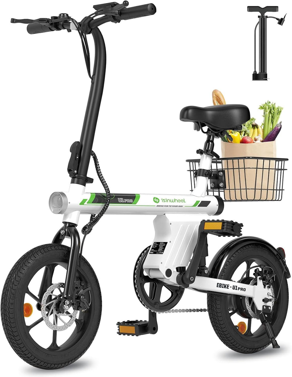 isinwheel Electric Bike for Adult 500W Motor, 20 MPH Folding Ebike, 16' Adult Electric Bicycles with Smart Uphill, 10.4Ah Battery, E Bikes for Adults and Teens