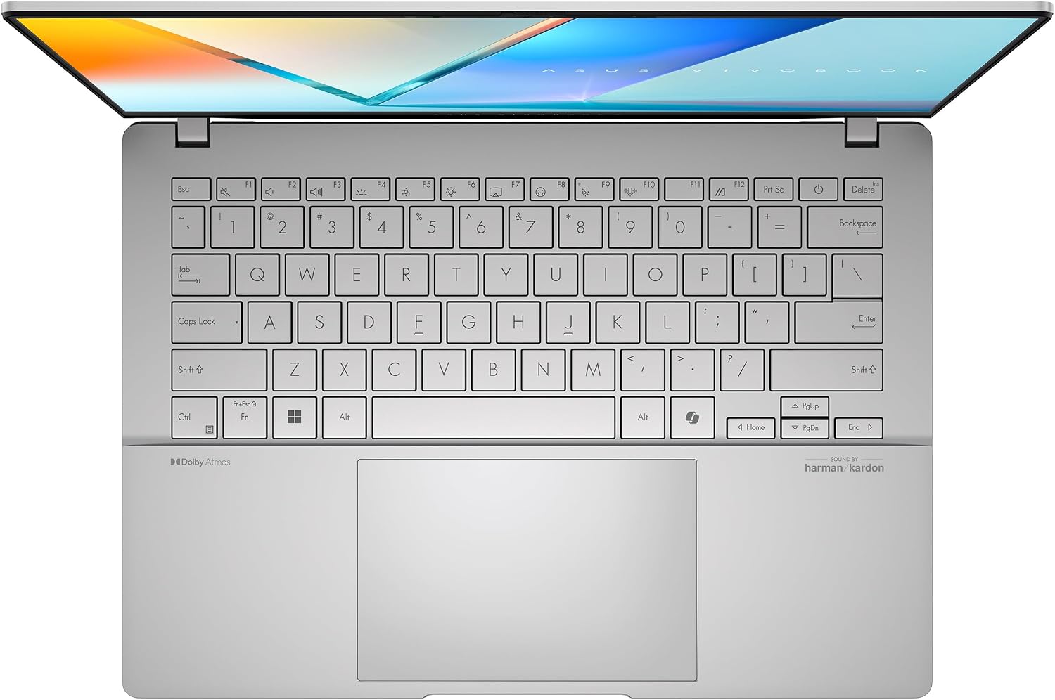 ASUS Vivobook S 14 OLED Slim Laptop, AMD Ryzen AI 9 365(10 Cores), 24GB, 1TB SSD, Customizable RGB Keyboard, Cool Silver, M5406WA-AH94