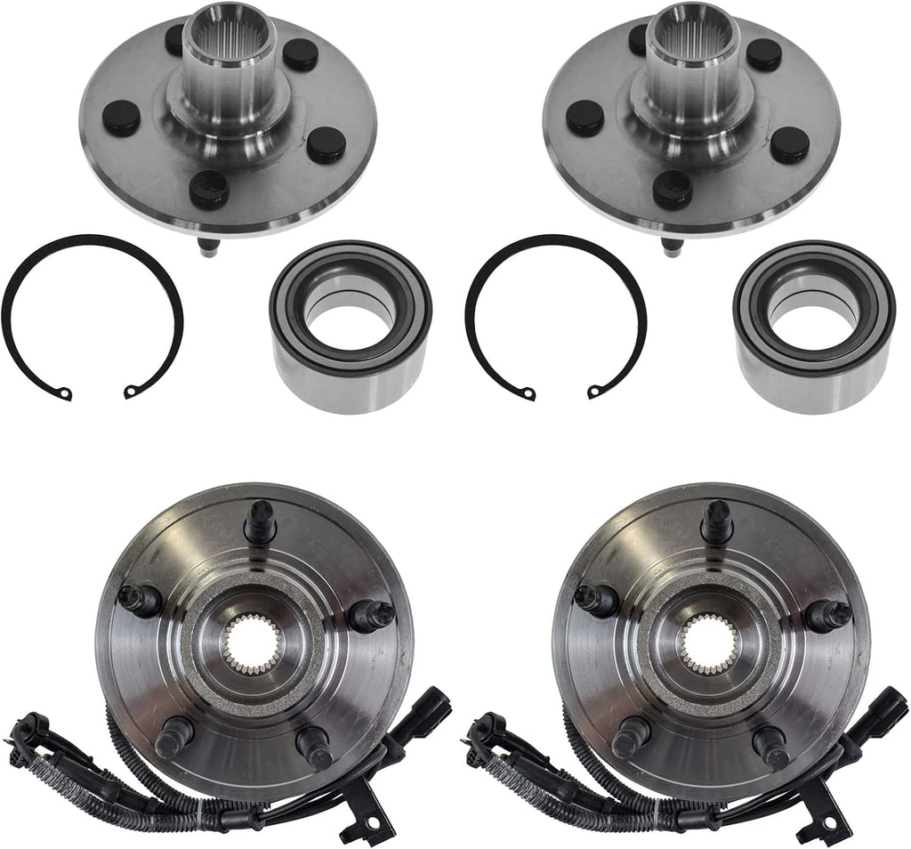 TRQ 2 Piece Front Rear Wheel Bearing & Hub Assembly Set Compatible with 2006-2010 Ford Explorer 2007-2010 Explorer Sport Trac Mercury Mountaineer