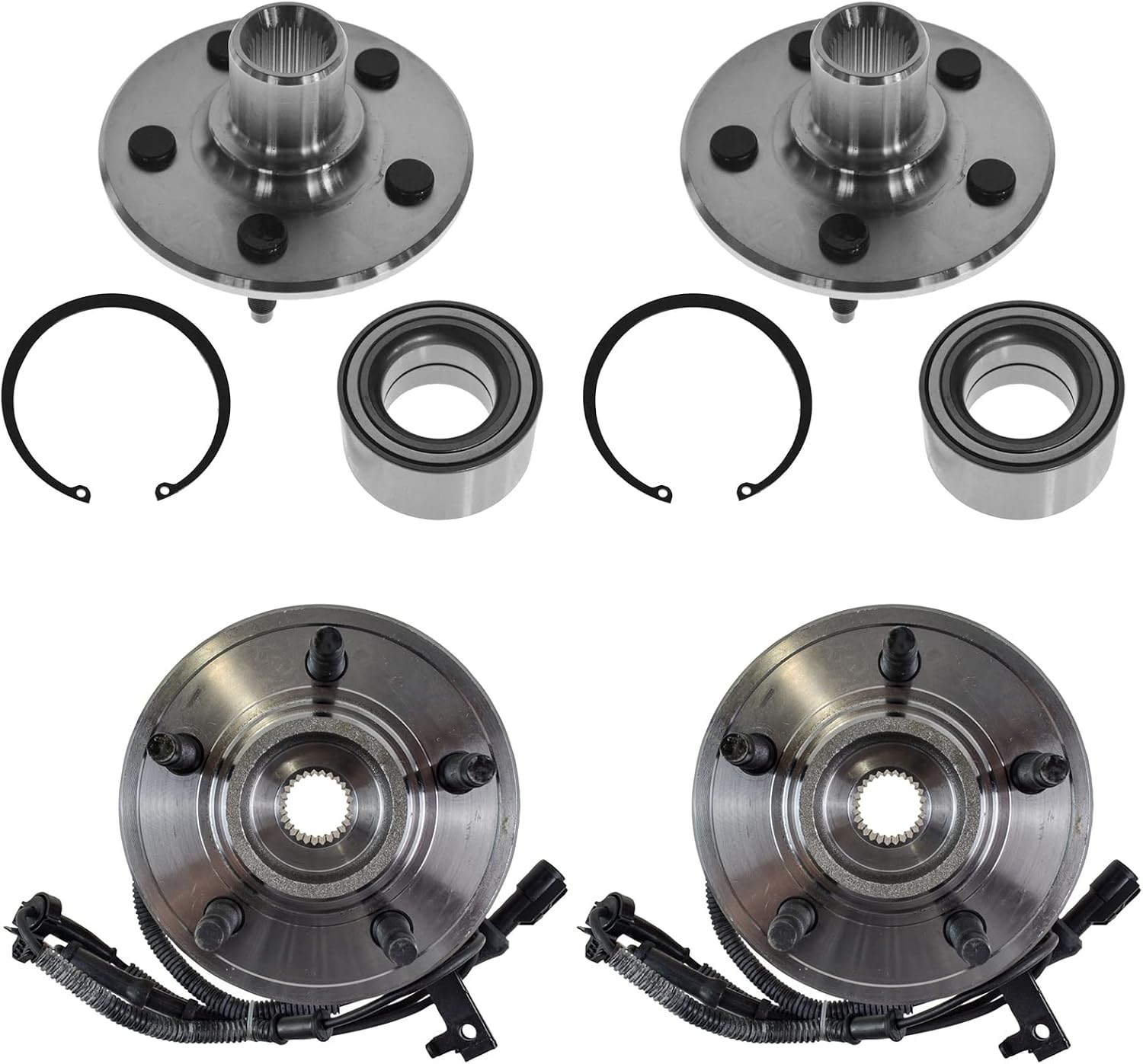 TRQ 2 Piece Front Rear Wheel Bearing & Hub Assembly Set Compatible with 2006-2010 Ford Explorer 2007-2010 Explorer Sport Trac Mercury Mountaineer